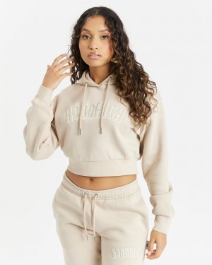 Beige / White Women's Hoodrich OG Kraze Cropped Hoodie | USA SXUEML964