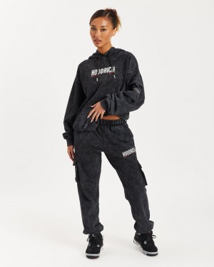 Black Wash / Red Women's Hoodrich Peak Cargo Joggers | USA QFVCXM016