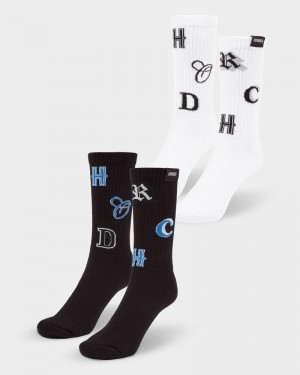 Black / White Men's Hoodrich OG Pacific 2 Pack Crew Socks | USA INDTQF314