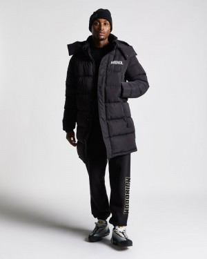 Black / White Men's Hoodrich OG Stack Longline Puffer Jacket | USA PHCRVA921