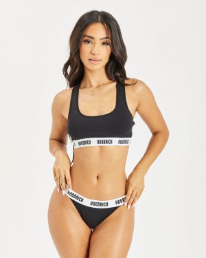 Black / White Women's Hoodrich OG Core Thong Underwear | USA QKTEDP059