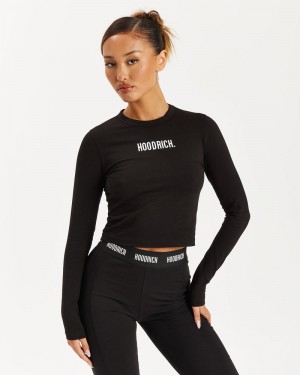 Black / White Women's Hoodrich OG Intel L/S T-Shirt | USA RWBTFH230