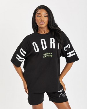 Black / White Women's Hoodrich OG Match Boyfriend T-Shirt | USA VDFZLQ409