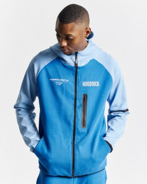 Blue / Blue / White Men's Hoodrich OG Cycle Full Zip Hoodie | USA CZFRLJ710