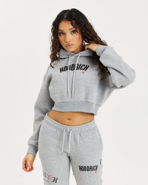 Grey / Black / Red Women's Hoodrich OG Calor Cropped Hoodie | USA YEVAFH798