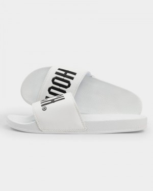 White / Black Men's Hoodrich OG Core Sliders | USA BMESHW896