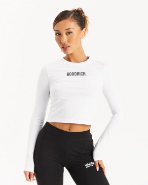 White / Black Women's Hoodrich OG Intel L/S T-Shirt | USA RJNUDT602