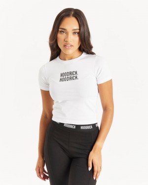 White / Black Women's Hoodrich OG Intel V2 Fitted T-Shirt | USA FNTQGZ412