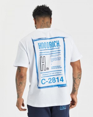 White / Blue Men's Hoodrich OG Akira T-Shirt | USA MNACTY674