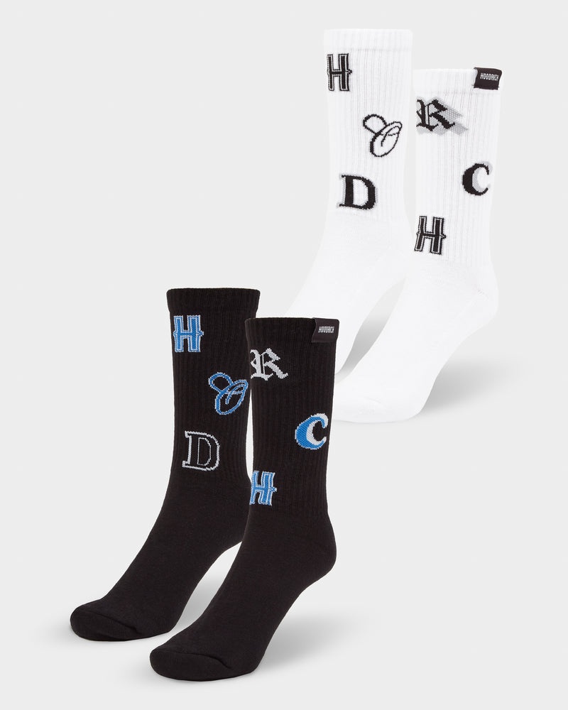 Black / White Men\'s Hoodrich OG Pacific 2 Pack Crew Socks | USA INDTQF314