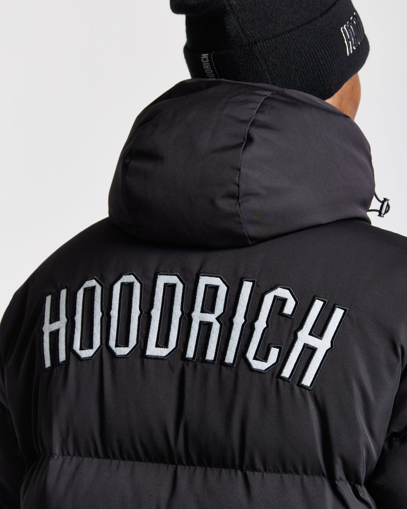 Black / White Men's Hoodrich OG Stack Longline Puffer Jacket | USA PHCRVA921