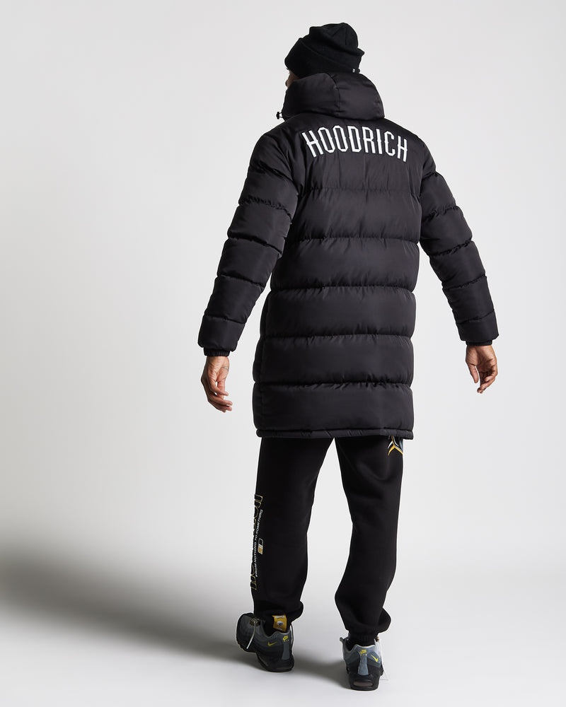 Black / White Men's Hoodrich OG Stack Longline Puffer Jacket | USA PHCRVA921