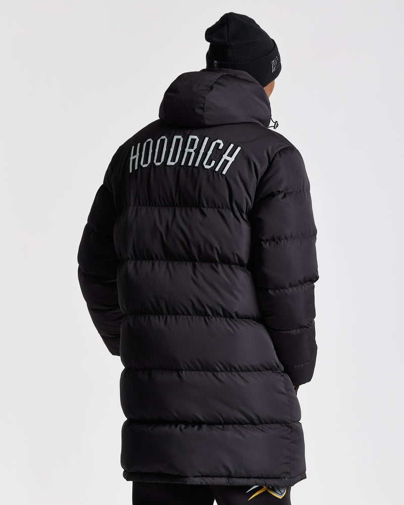 Black / White Men's Hoodrich OG Stack Longline Puffer Jacket | USA PHCRVA921