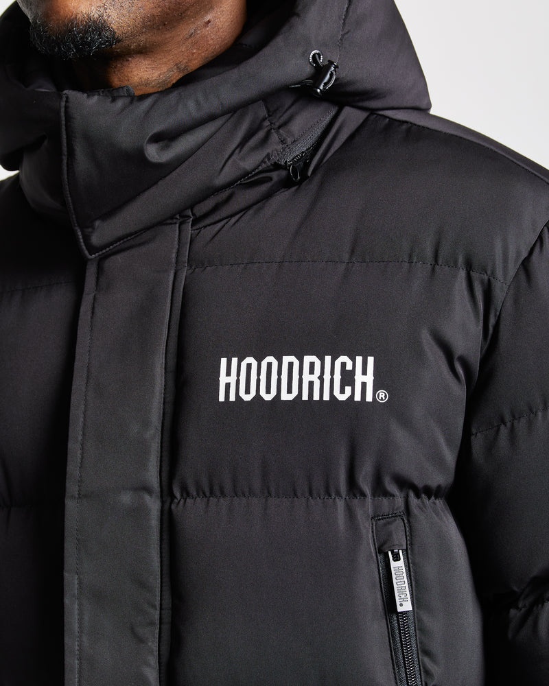 Black / White Men's Hoodrich OG Stack Longline Puffer Jacket | USA PHCRVA921