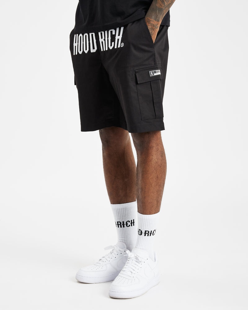 Black / White Men's Hoodrich OG Trek Cargo Shorts | USA SZDRGA024