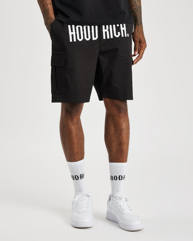 Black / White Men's Hoodrich OG Trek Cargo Shorts | USA SZDRGA024