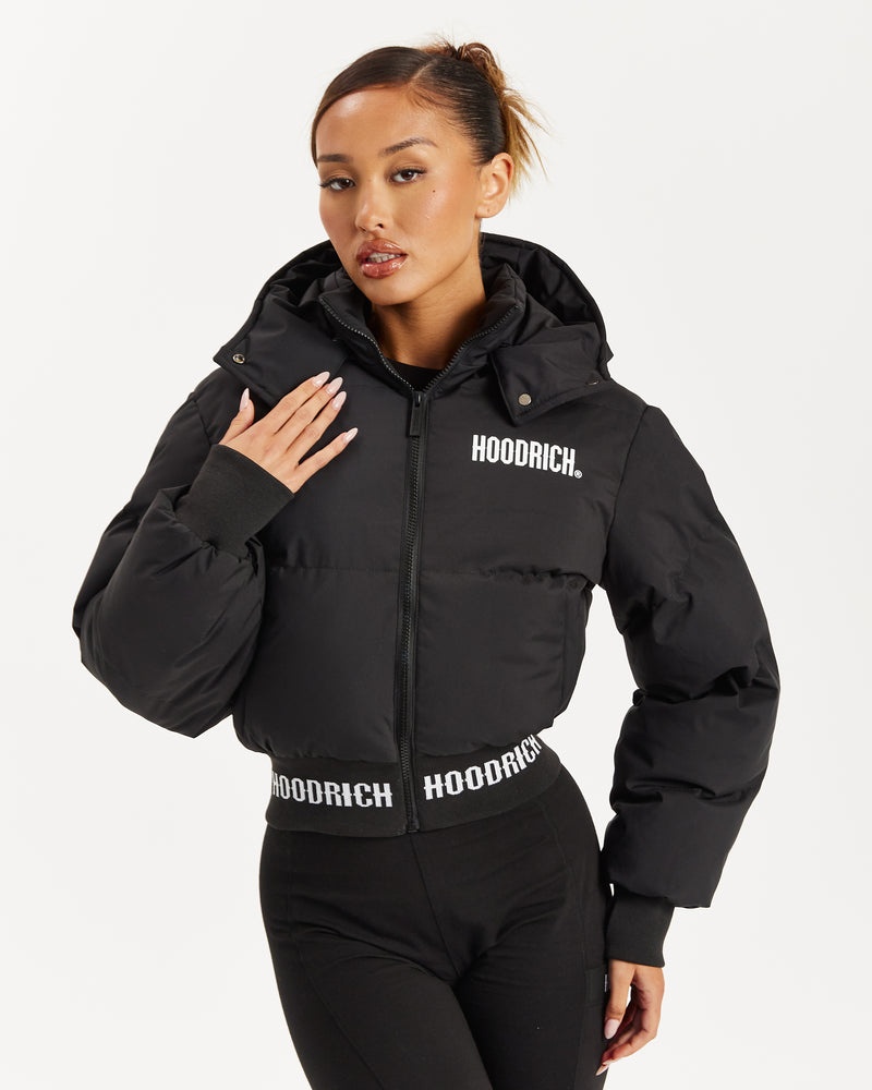 Black / White Women\'s Hoodrich Ari Puffer Jacket | USA WISKQB287