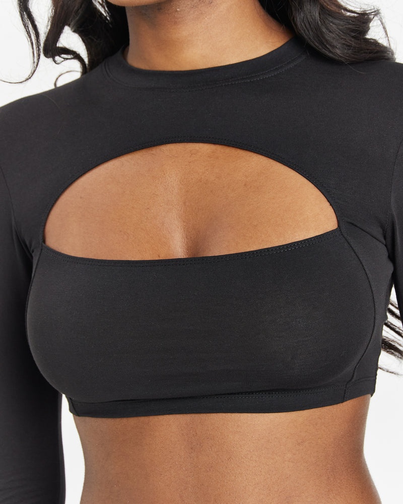 Black / White Women's Hoodrich Extent Cropped L/S Tops | USA GQJBOW520