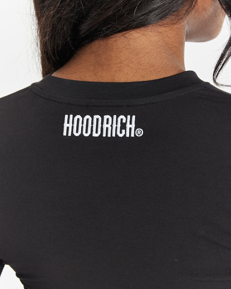 Black / White Women's Hoodrich Extent Cropped L/S Tops | USA GQJBOW520