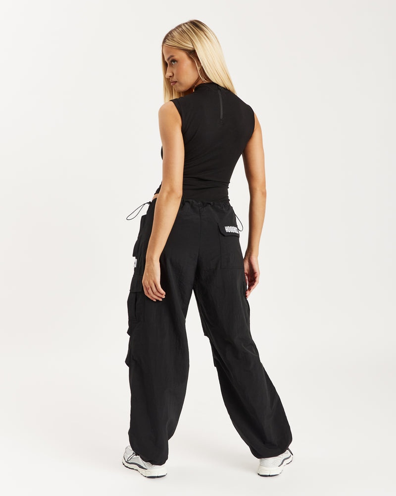 Black / White Women's Hoodrich Extent Woven Parachute Pants | USA FIPAQW685