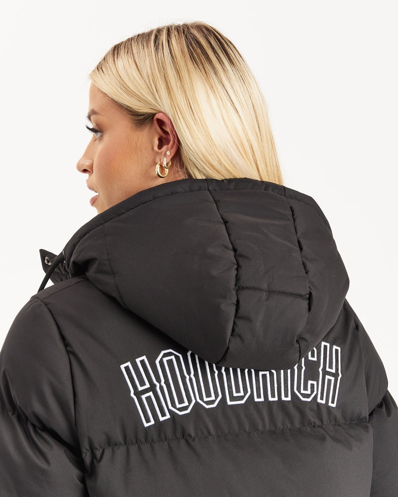 Black / White Women's Hoodrich OG Sia Longline Puffer Jacket | USA HFZKJB870