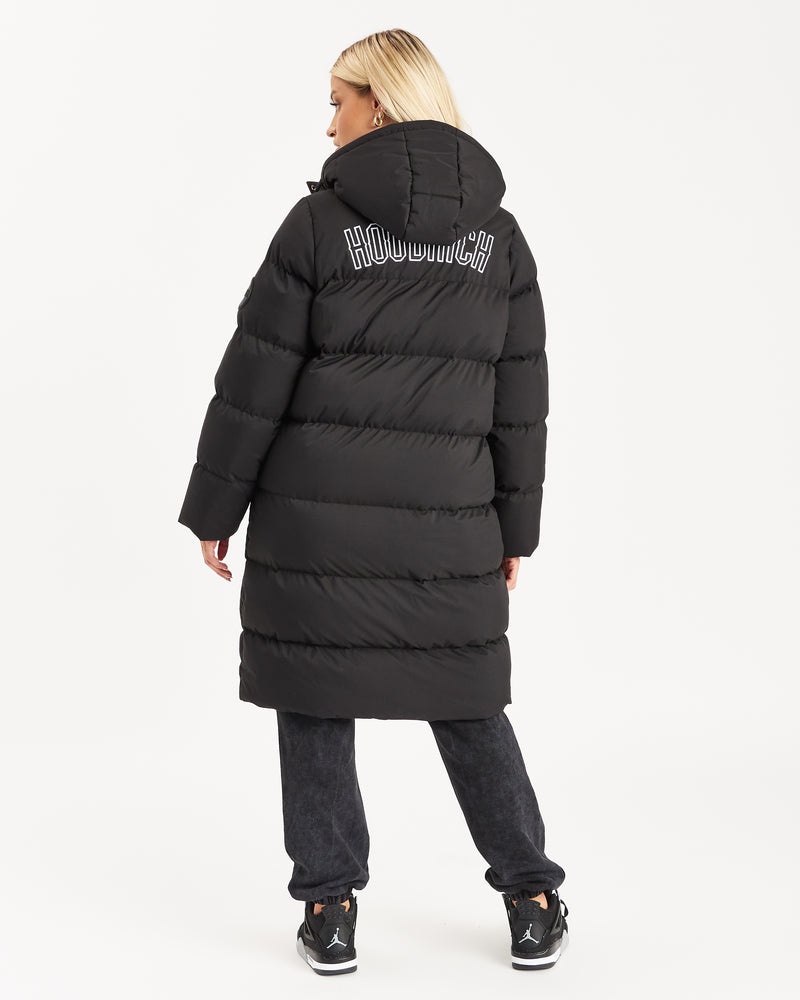 Black / White Women's Hoodrich OG Sia Longline Puffer Jacket | USA HFZKJB870