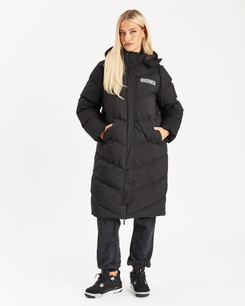 Black / White Women's Hoodrich OG Sia Longline Puffer Jacket | USA HFZKJB870