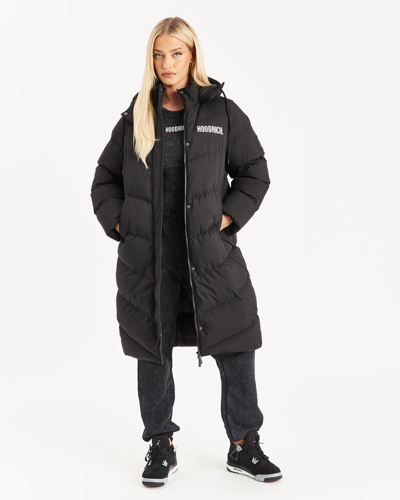 Black / White Women\'s Hoodrich OG Sia Longline Puffer Jacket | USA HFZKJB870