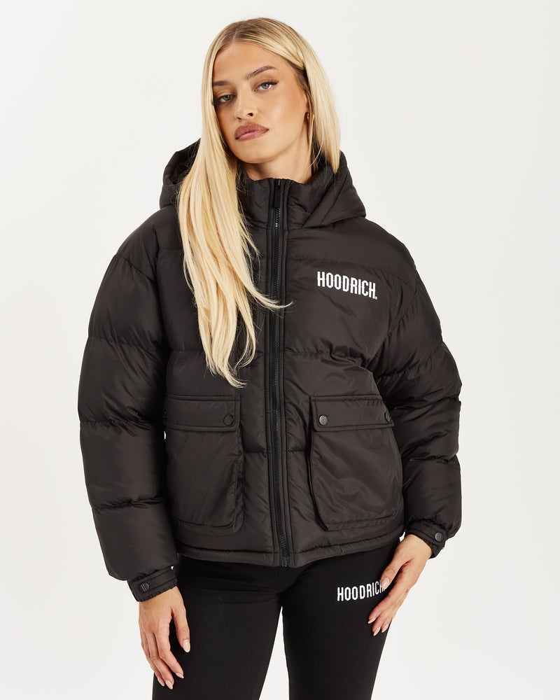 Black / White Women's Hoodrich Thea Puffer Jacket | USA ZLDQFP240