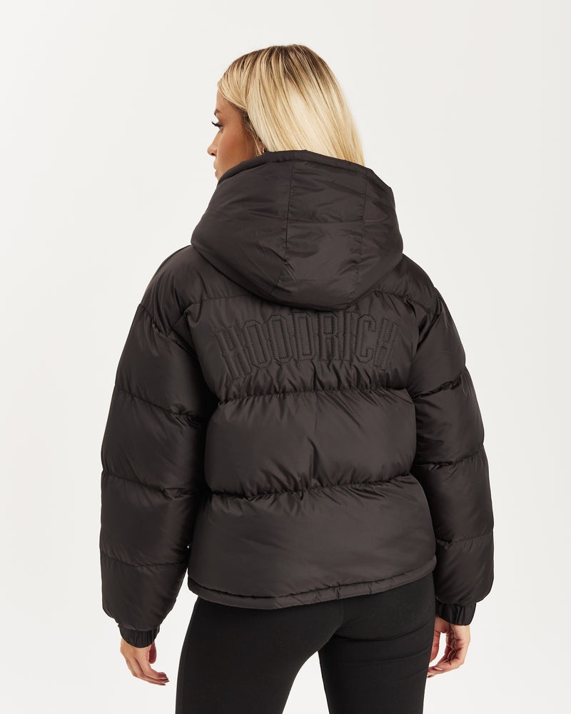 Black / White Women's Hoodrich Thea Puffer Jacket | USA ZLDQFP240