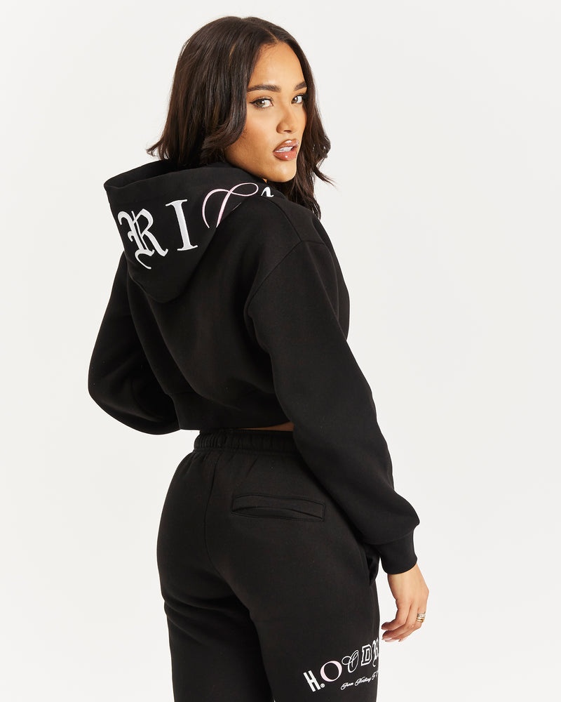 Black / White / Pink Women's Hoodrich OG Calor Cropped Hoodie | USA TIPDWM480