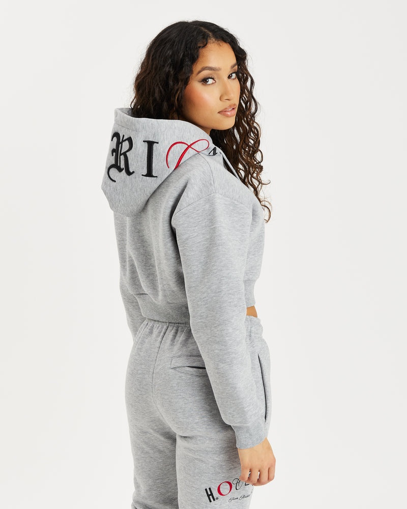 Grey / Black / Red Women's Hoodrich OG Calor Cropped Hoodie | USA YEVAFH798