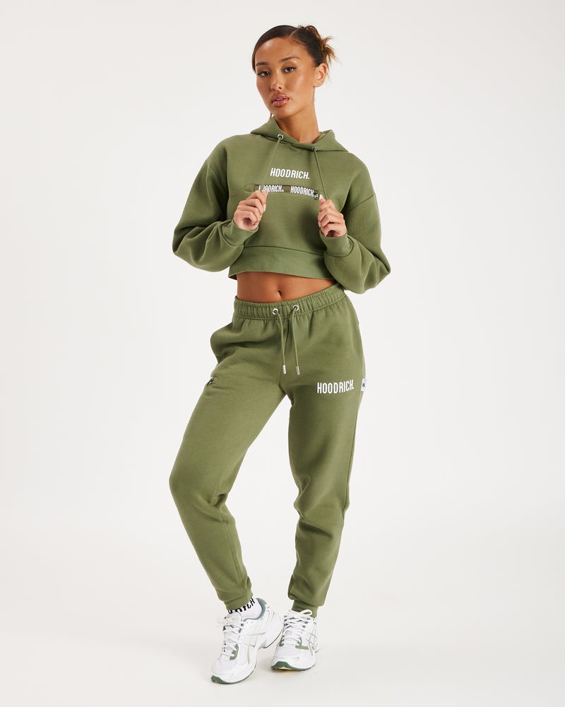 Olive / White Women's Hoodrich Aspect Cropped Hoodie | USA KBGNLC234