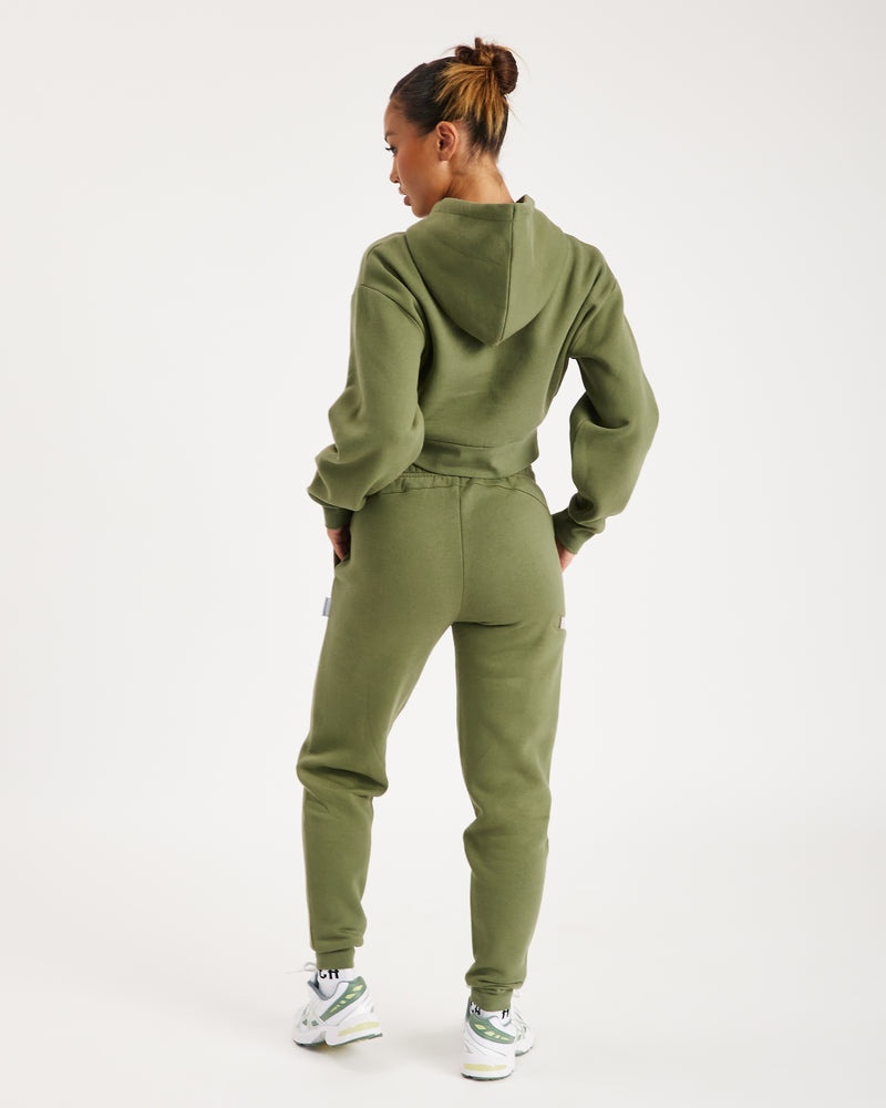 Olive / White Women's Hoodrich Aspect Cropped Hoodie | USA KBGNLC234