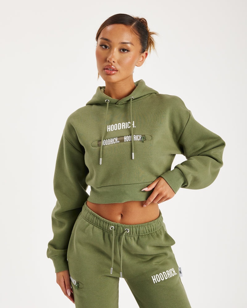 Olive / White Women\'s Hoodrich Aspect Cropped Hoodie | USA KBGNLC234