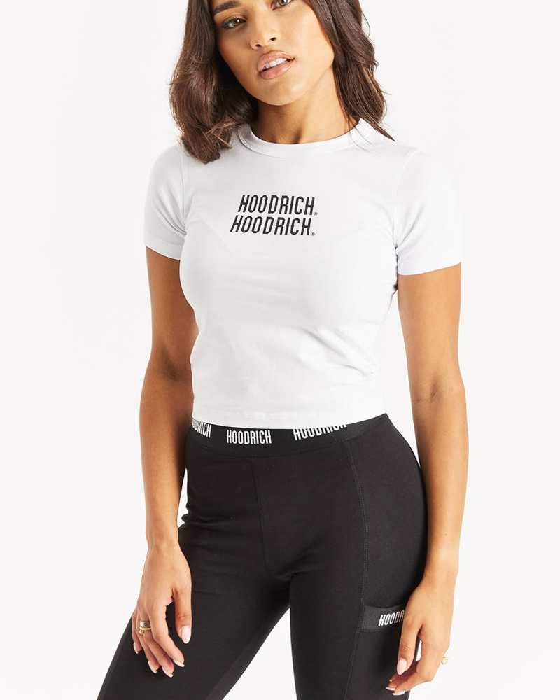 White / Black Women's Hoodrich OG Intel V2 Fitted T-Shirt | USA FNTQGZ412